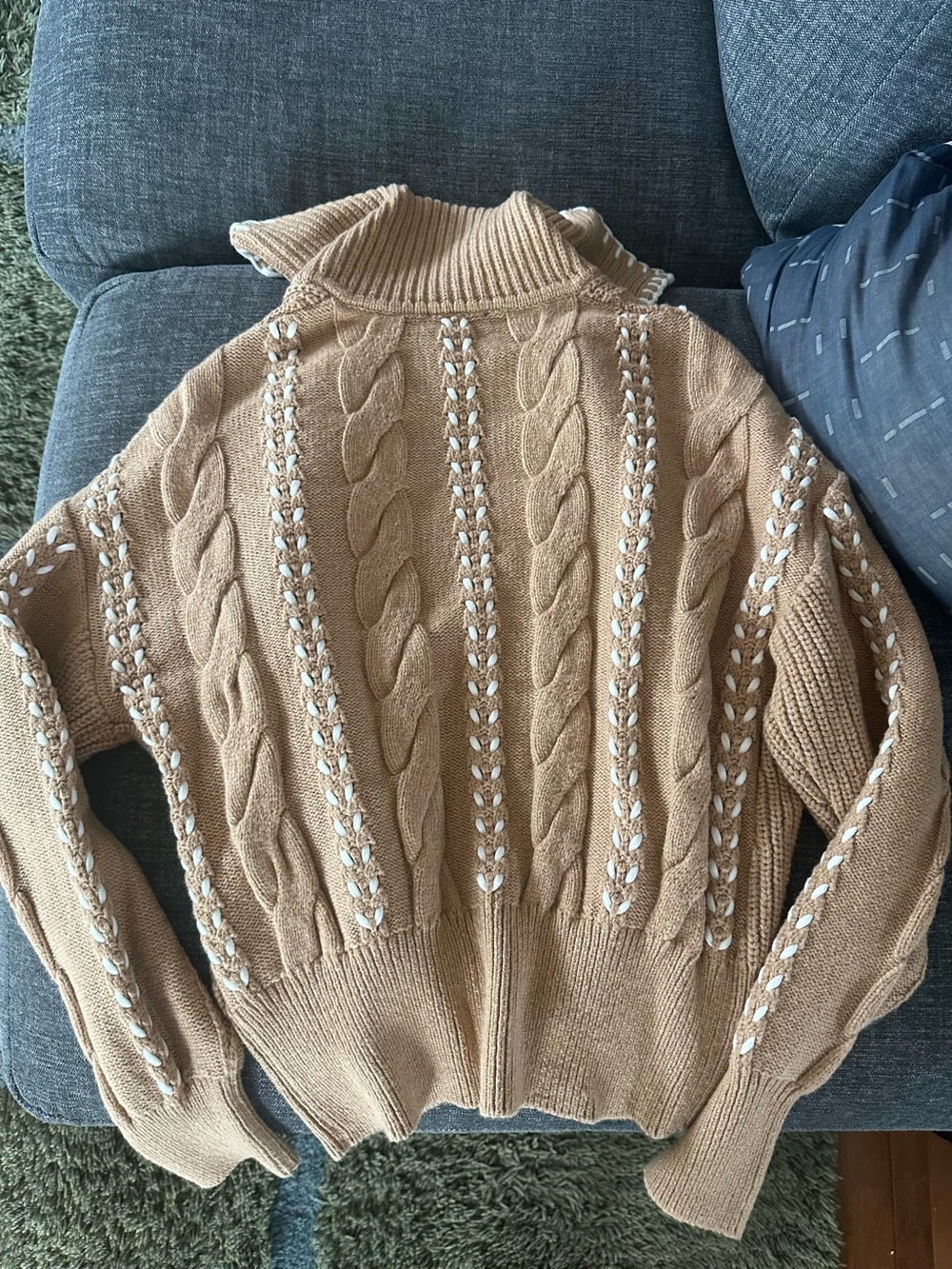 Rails Lune Whipstitch Camel Zip-Front Cable Knit Cardigan - Picture 5 of 6